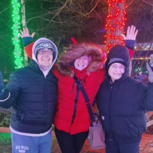 Resident and staff during holiday community outing